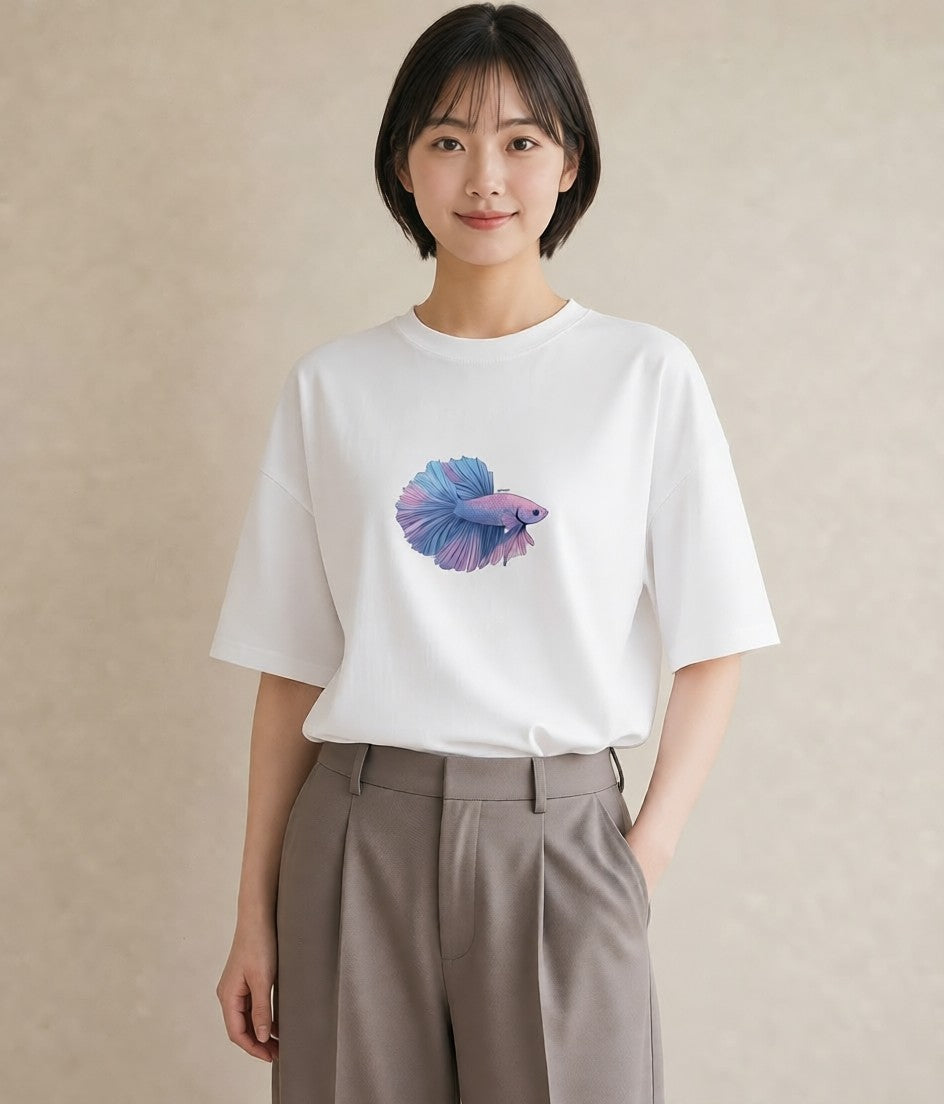 プリントTシャツ レディース 熱帯魚 ペット 動物 イラスト モード 敬老の日 ホワイトデー 白T YMAZO