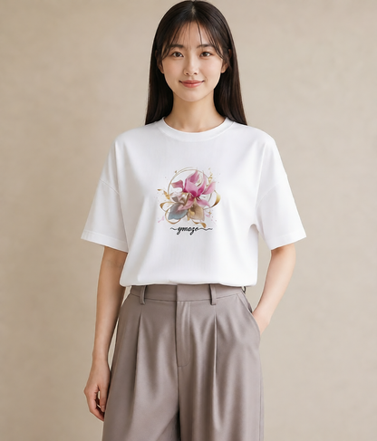 Tシャツ レディース あさがお 朝顔 花 花柄 イラスト ガーリー 誕生日プレゼント 綿100 白T YMAZO