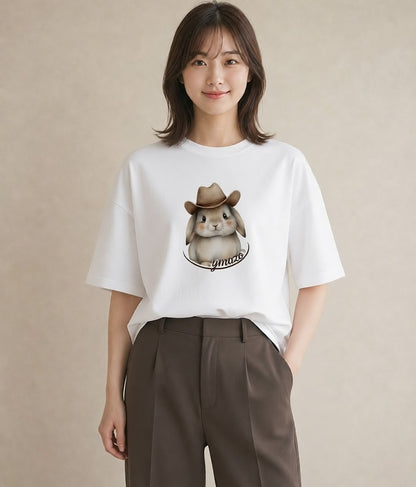 デザインTシャツ レディース ライオンラビット ペット 動物 イラスト ラフ 親子 20代 白T YMAZO