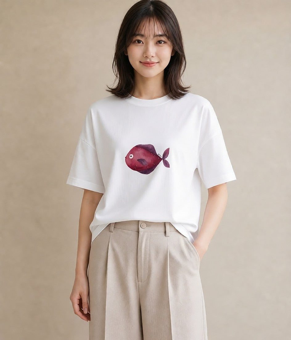 プリントTシャツ レディース メダカ ペット 動物 イラスト ヴィンテージ風 週末コーデ 敬老の日 白T YMAZO