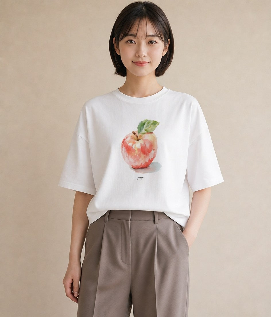 半袖Tシャツ レディース もも 食べ物 フード イラスト ガーリー ビーチ デイリーウェア 白T YMAZO