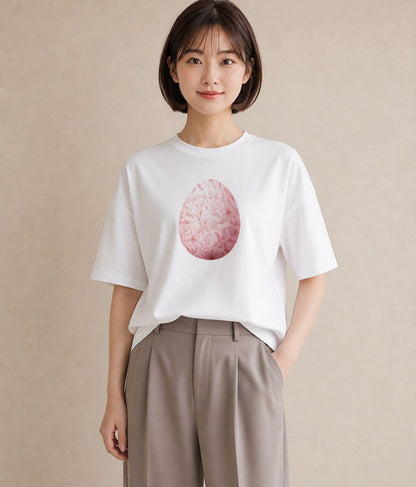 デザインTシャツ レディース たまご 食べ物 フード イラスト ヴィンテージ風 普段着 週末コーデ 白T YMAZO