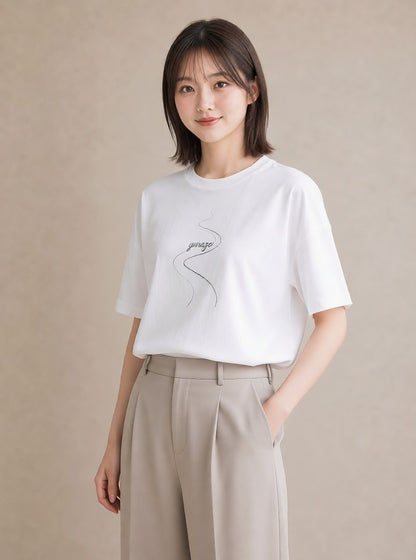 グラフィックTシャツ レディース 雨上がりの小道 雨上がり 小道 ナチュラル アンティーク イラスト 線画 旅行 母娘コーデ 白T YMAZO