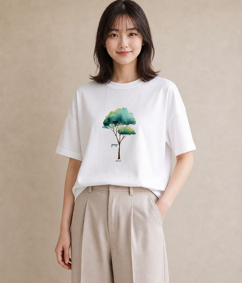 半袖Tシャツ レディース 森 植物 ボタニカル イラスト こなれ感 姉妹 送別ギフト 白T YMAZO