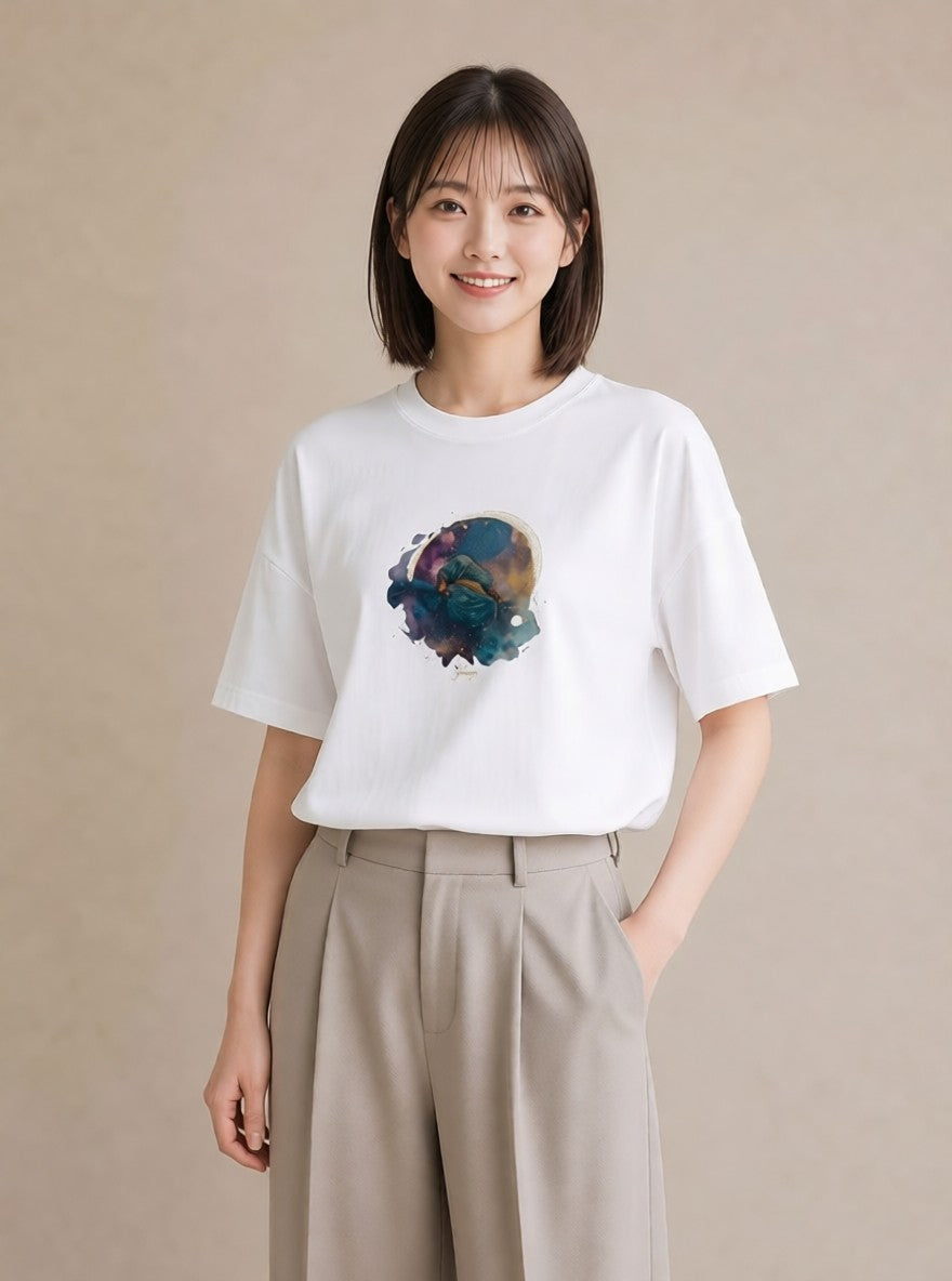 半袖Tシャツ レディース 蟹座 星空 宇宙 イラスト 個性的 敬老の日 ホワイトデー 白T YMAZO