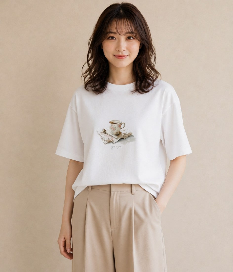 グラフィックTシャツ レディース カフェオレ 食べ物 フード イラスト フェミニン 秋コーデ おしゃれギフト 白T YMAZO