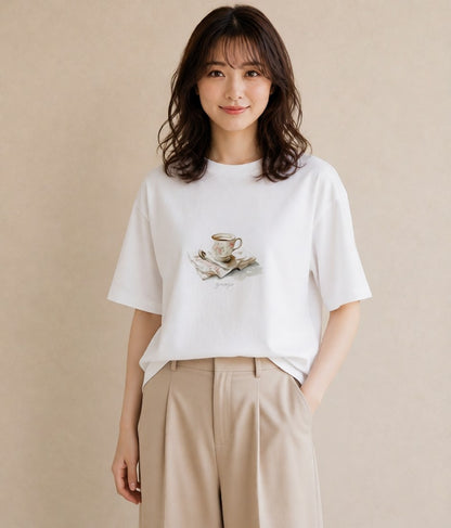 グラフィックTシャツ レディース カフェオレ 食べ物 フード イラスト フェミニン 秋コーデ おしゃれギフト 白T YMAZO