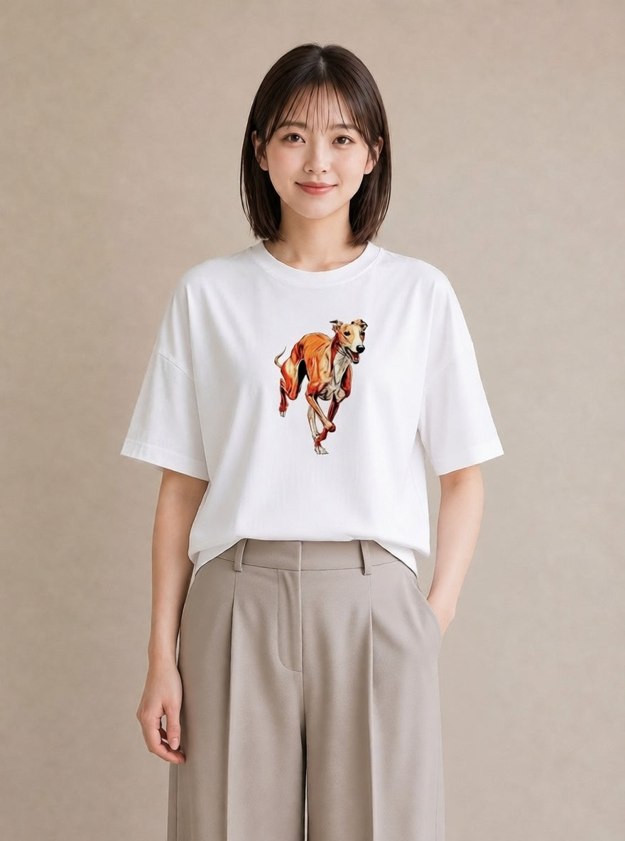 半袖Tシャツ レディース イタリアングレーハウンド 犬 いぬ イラスト ユニーク 誕生日プレゼント 綿100 白T YMAZO