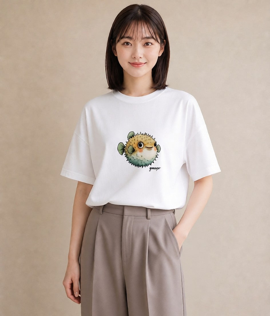 半袖Tシャツ レディース メダカ ペット 動物 イラスト 韓国風 母の日 ビーチ 白T YMAZO