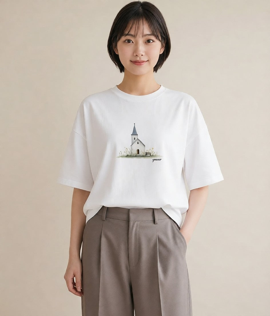 半袖Tシャツ レディース ポスト 野の花 レトロ ナチュラル アンティーク イラスト モード 春服 ミセス 白T YMAZO