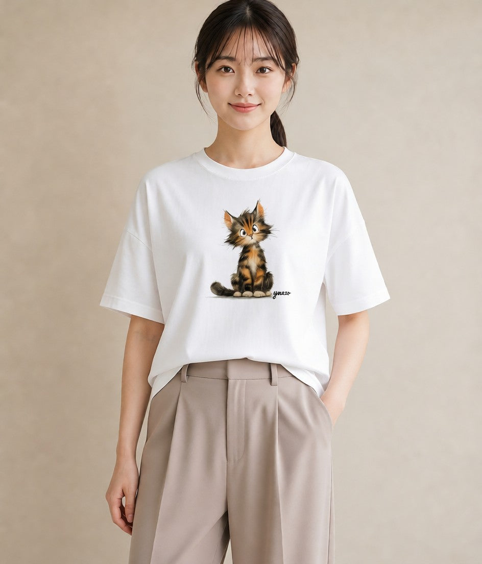 プリントTシャツ レディース 猫の手 猫 ねこ イラスト きれいめ カジュアルコーデ 買い物 白T YMAZO