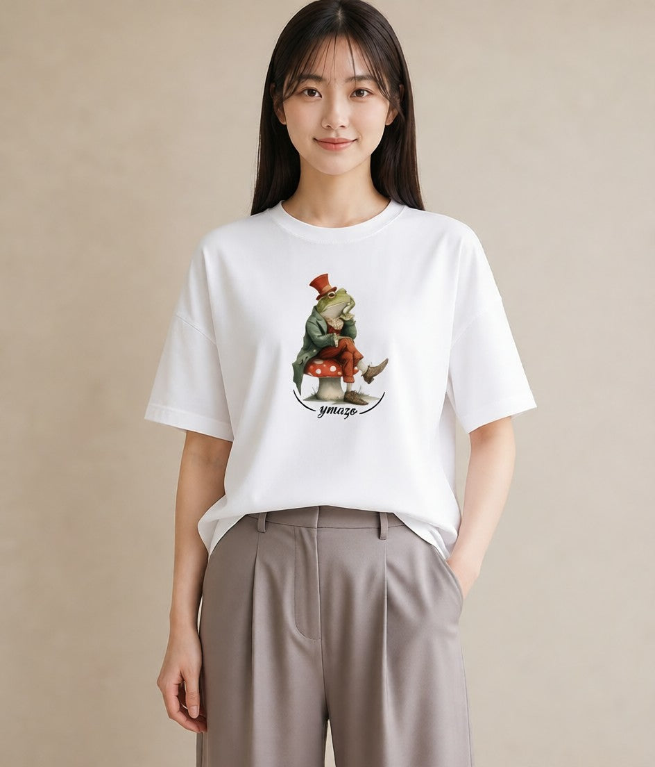 プリントTシャツ レディース カエル ペット 動物 イラスト 上品 部屋着 女性向けギフト 白T YMAZO