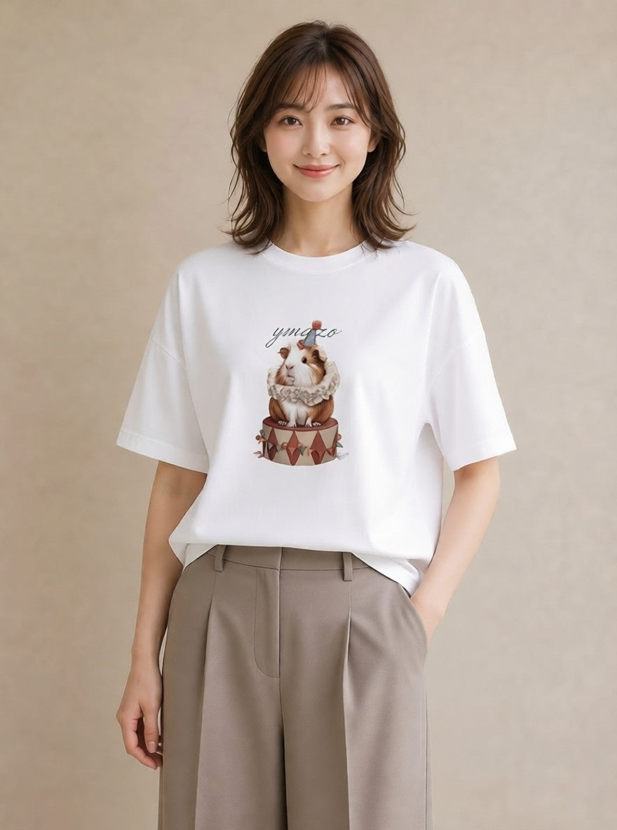 グラフィックTシャツ レディース ライオンラビット ペット 動物 イラスト 普段使い 春コーデ 姉妹 白T YMAZO