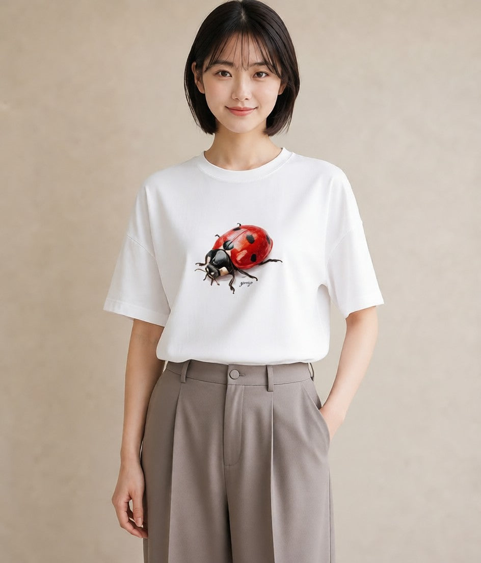 半袖Tシャツ レディース クワガタ 昆虫 虫 イラスト ヴィンテージ風 通学 誕生日プレゼント 白T YMAZO