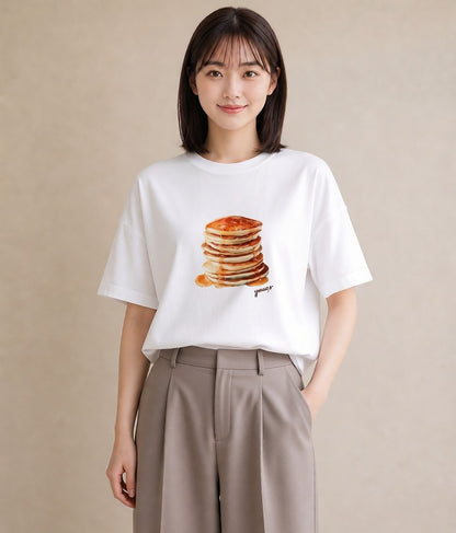 半袖Tシャツ レディース たまご 食べ物 フード イラスト 北欧風 送別ギフト 通勤 白T YMAZO