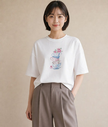 プリントTシャツ レディース ハーブティー 食べ物 フード イラスト ニュアンス 休日 ペアコーデ 白T YMAZO