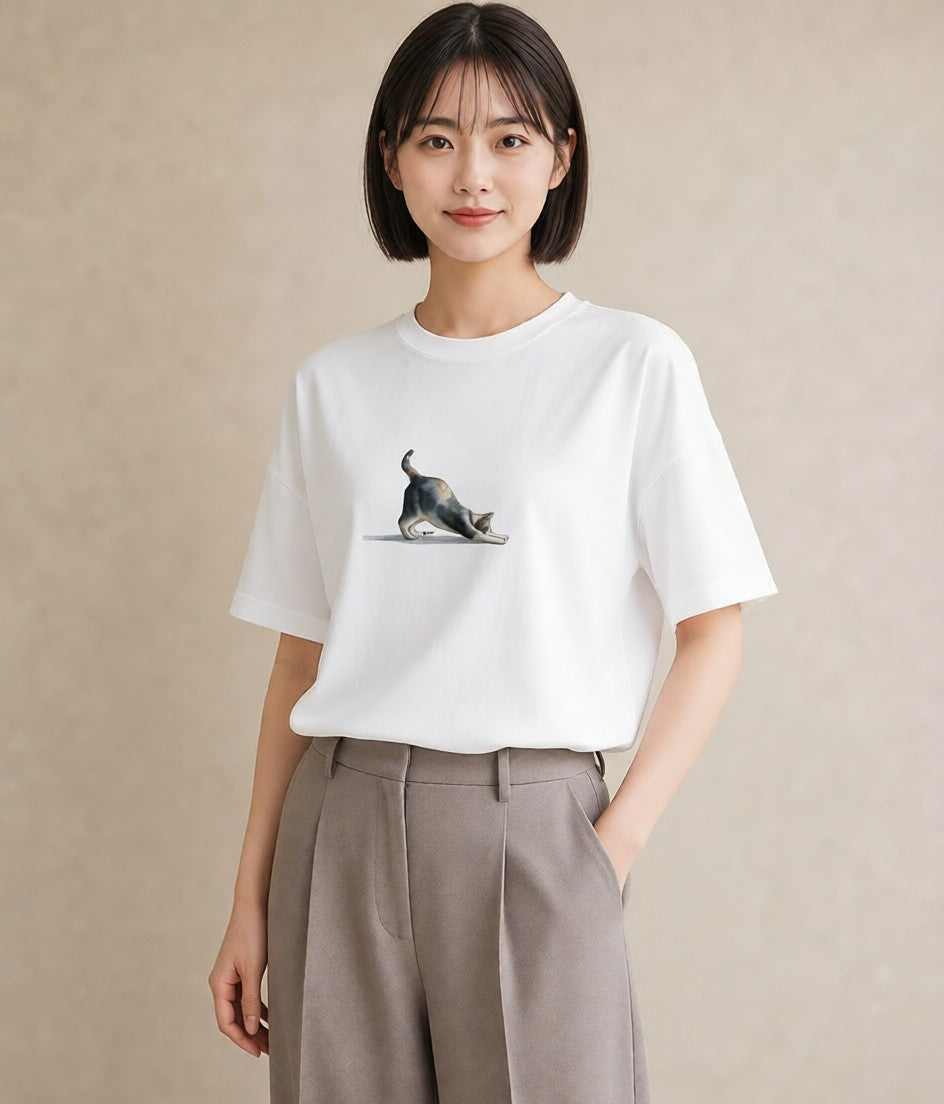 半袖Tシャツ レディース シャム柄 猫 ねこ イラスト ニュアンス 部屋着 女性向けギフト 白T YMAZO