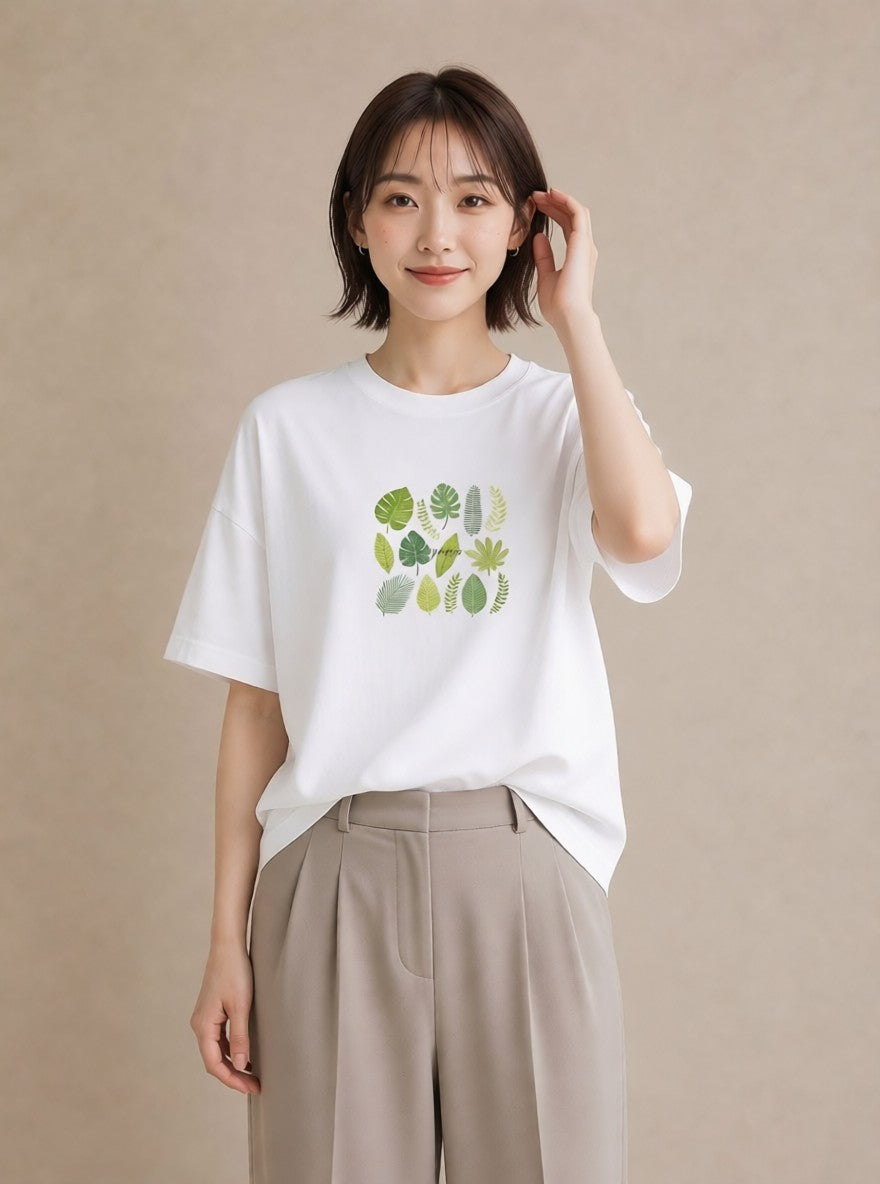 Tシャツ レディース モンステラ 植物 ボタニカル イラスト シンプル クリスマス 旅行 白T YMAZO