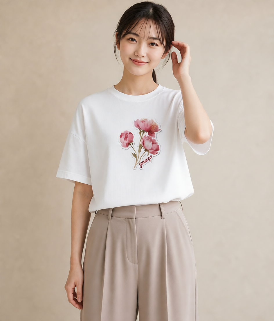 グラフィックTシャツ レディース ゆり 百合 花 花柄 イラスト 韓国風 休日 ペアコーデ 白T YMAZO