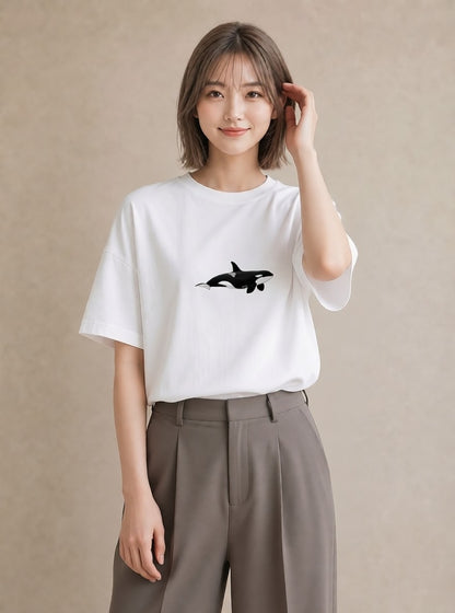 グラフィックTシャツ レディース シャチ 海の生き物 海 イラスト お洒落 普段着 週末コーデ 白T YMAZO