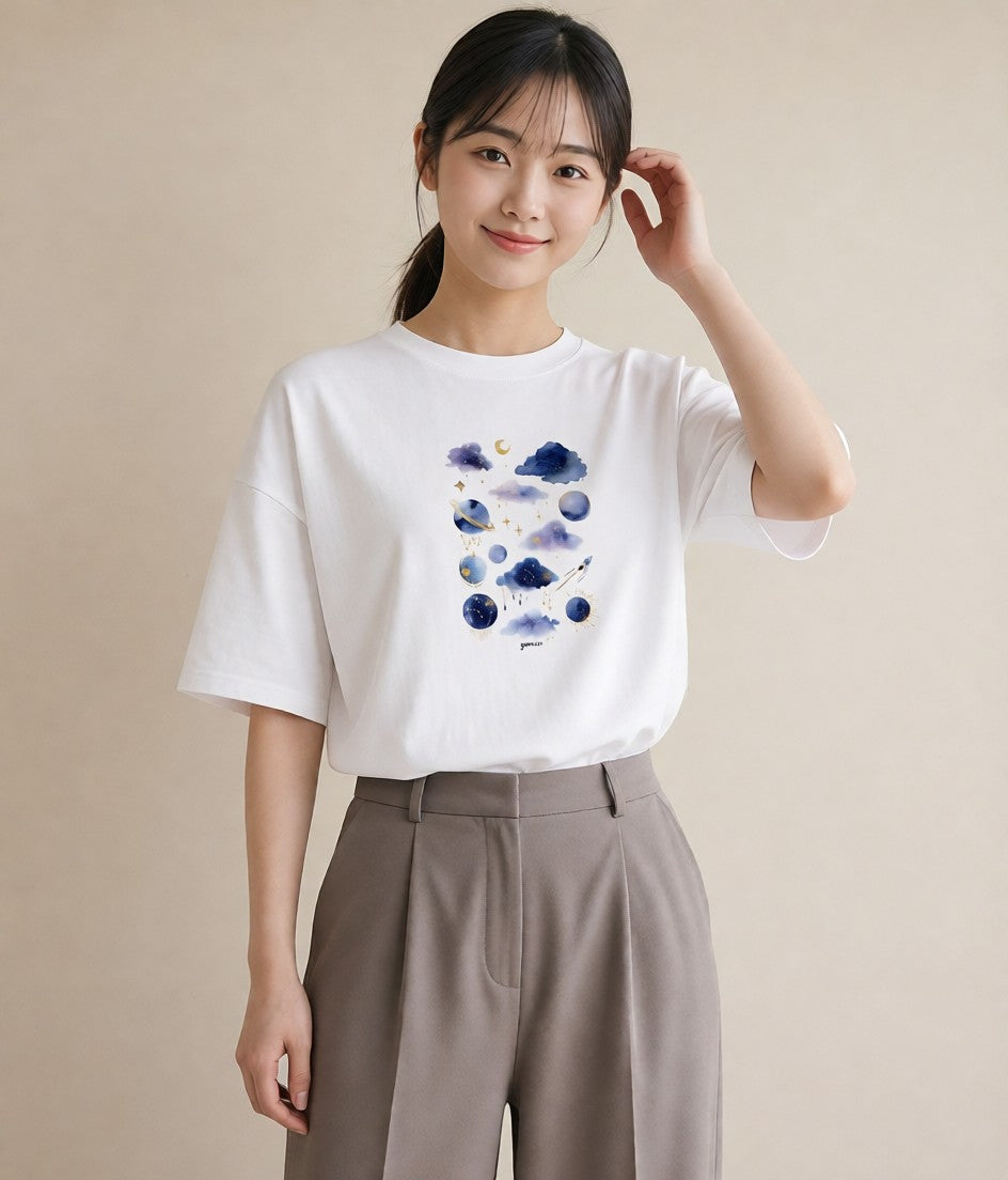 プリントTシャツ レディース 牡牛座 星空 宇宙 イラスト 個性的 秋コーデ おしゃれギフト 白T YMAZO