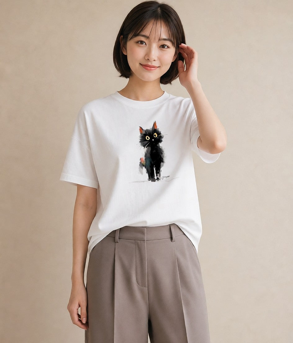 グラフィックTシャツ レディース ペルシャ 猫 ねこ イラスト お洒落 デート 帰省 白T YMAZO