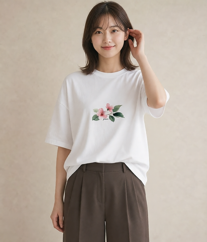 デザインTシャツ レディース 花 花柄 イラスト 春コーデ 姉妹 白T YMAZO