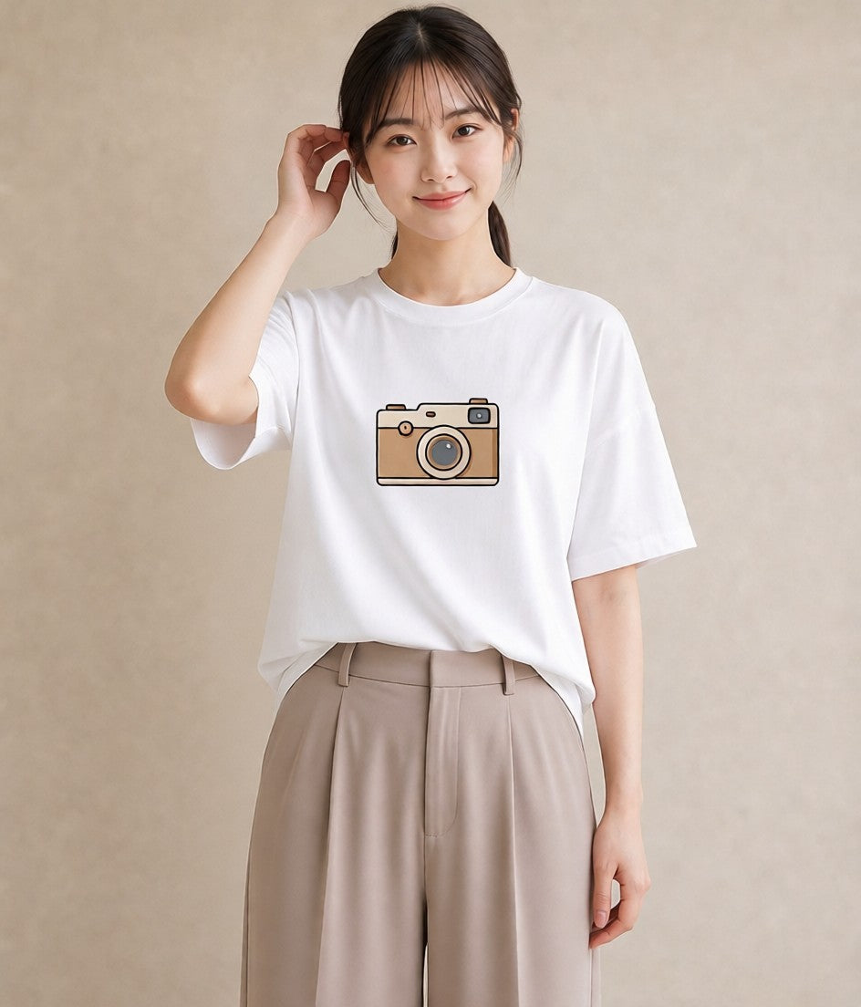 Tシャツ レディース カメラ フィルムカメラ レトロカメラ イラスト ゆるかわ 女性 旅行用 白T YMAZO