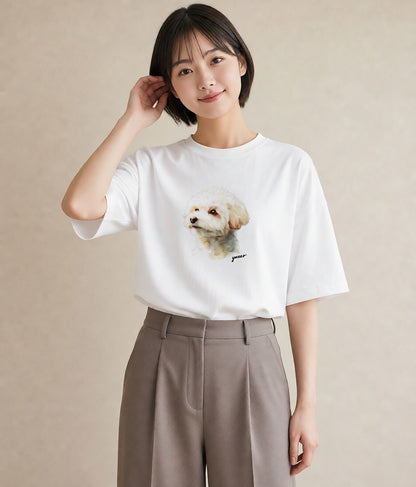 Tシャツ レディース 愛犬 犬 いぬ イラスト カフェコーデ 通学 誕生日プレゼント 白T YMAZO