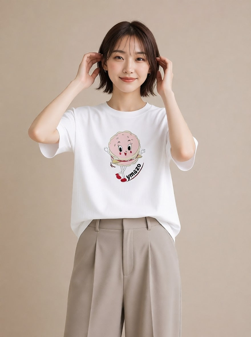 デザインTシャツ レディース ショートケーキ 食べ物 フード イラスト 可愛い カジュアルコーデ 買い物 白T YMAZO