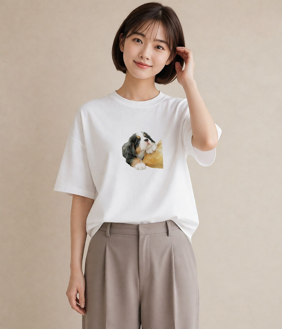 デザインTシャツ レディース バーニーズマウンテンドッグ 犬 いぬ イラスト 水彩風 旅行 母娘コーデ 白T YMAZO