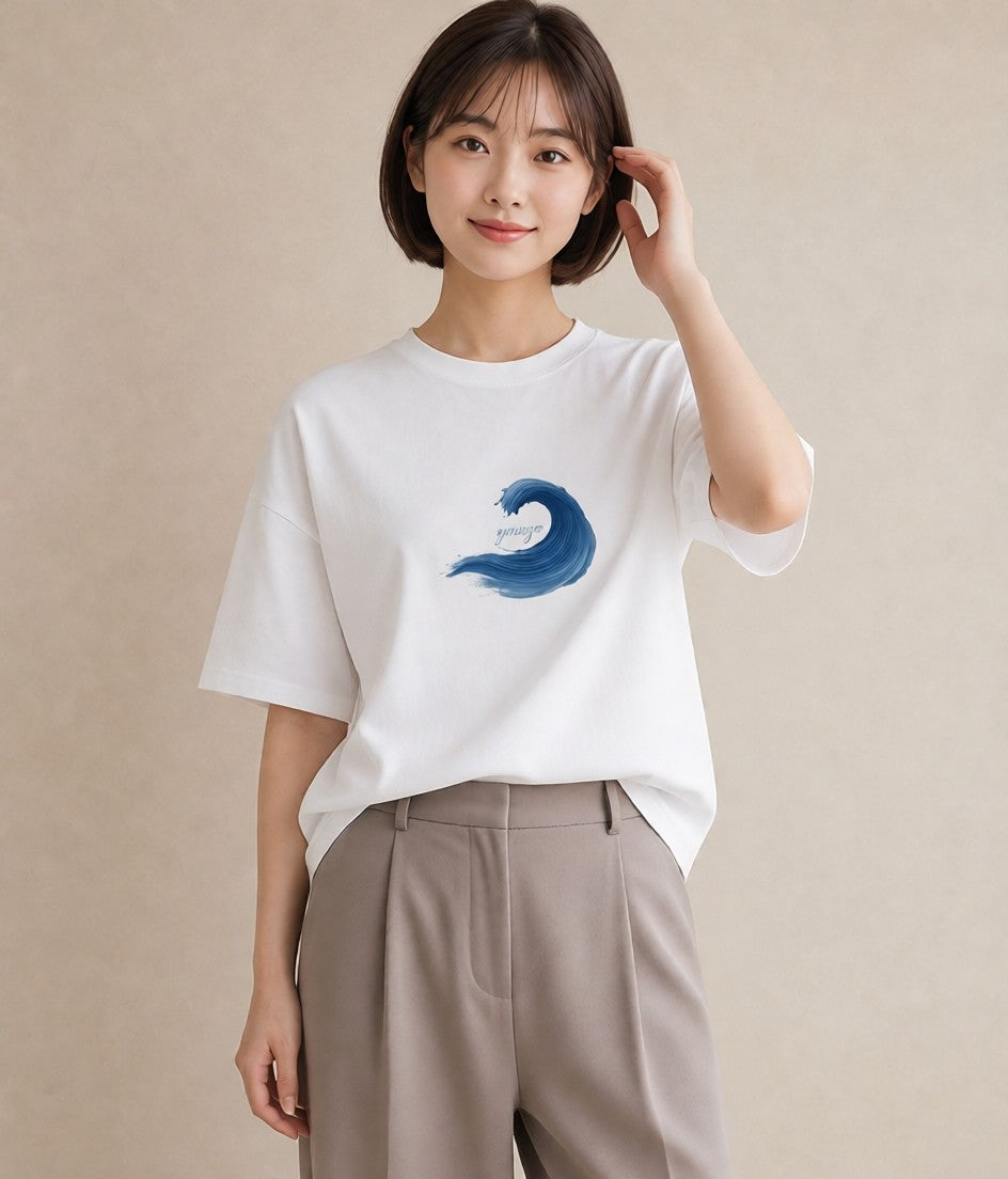 半袖Tシャツ レディース 海 星空 宇宙 イラスト 北欧風 通勤 在宅 白T YMAZO