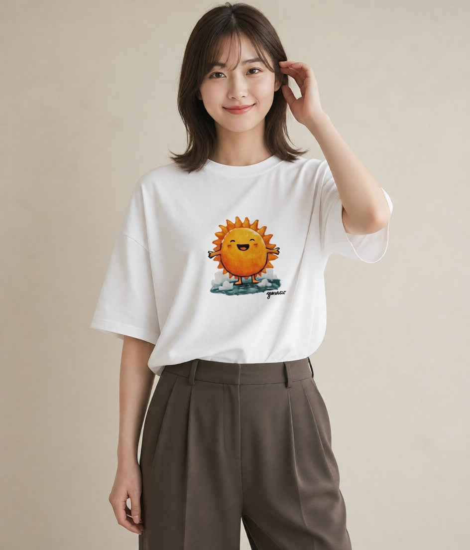 プリントTシャツ レディース 太陽 星空 宇宙 イラスト 水彩風 旅行 母娘コーデ 白T YMAZO