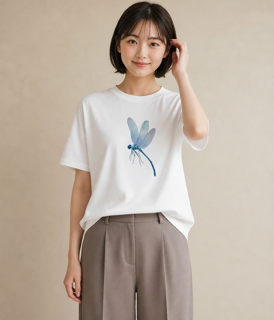 Tシャツ レディース とんぼ 昆虫 虫 イラスト 休日コーデ 部屋着 女性向けギフト 白T YMAZO