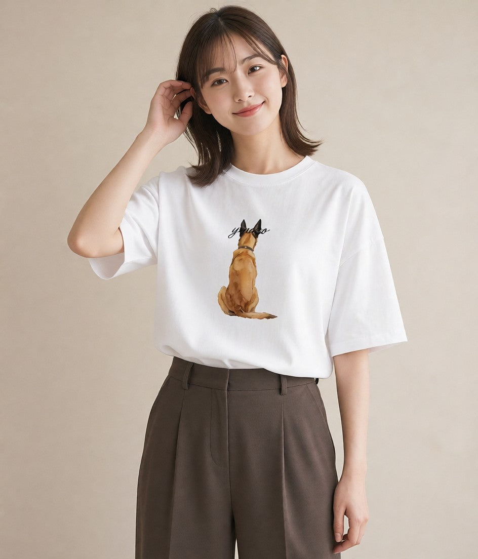 プリントTシャツ レディース ジャーマンシェパード 犬 いぬ イラスト カフェコーデ 敬老の日 ホワイトデー 白T YMAZO