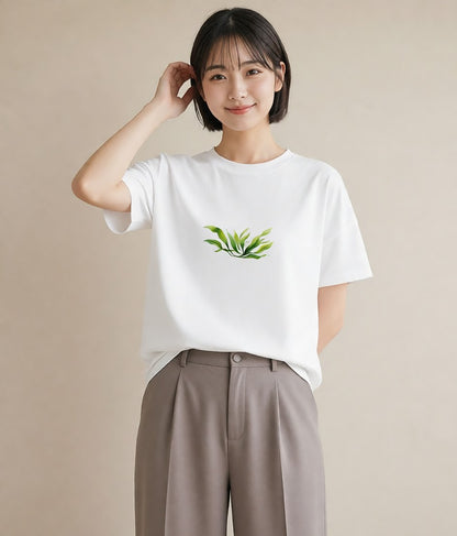 プリントTシャツ レディース 観葉植物 植物 ボタニカル イラスト 韓国風 ペアコーデ 秋コーデ 白T YMAZO