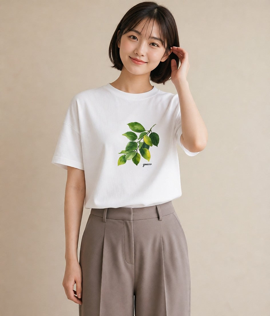 プリントTシャツ レディース 葉っぱ 植物 ボタニカル イラスト シック 旅行用 海 白T YMAZO