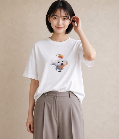 プリントTシャツ レディース トイプードル プードル 犬 いぬ イラスト 手描き風 デート 帰省 白T YMAZO