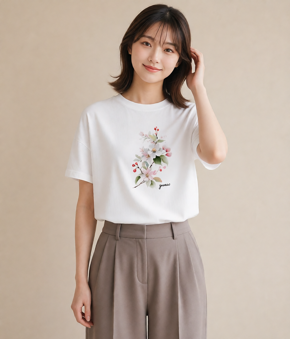 プリントTシャツ レディース さくら 桜 サクラ 花 花柄 イラスト 休日コーデ 帰省 ラフ 白T