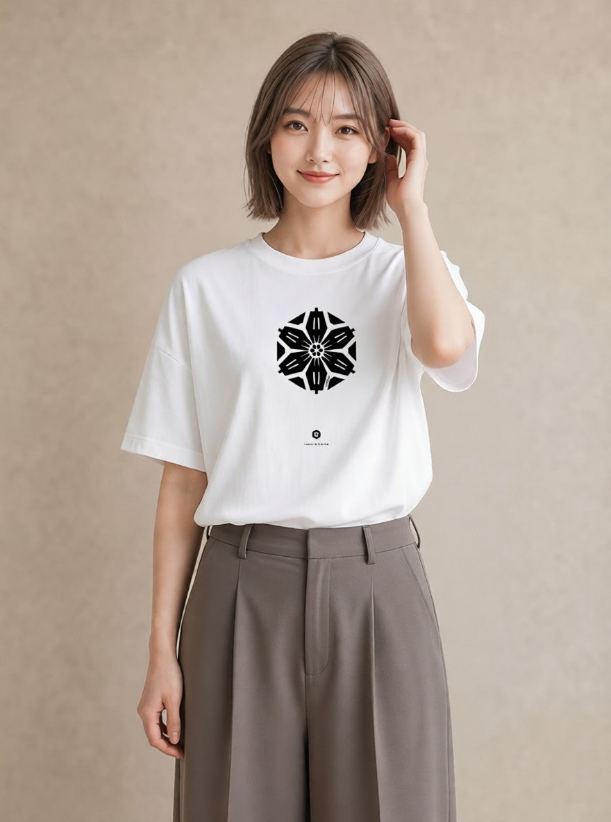デザインTシャツ レディース 扇子 そよ風 ナチュラル アンティーク イラスト ボタニカル 普段着 週末コーデ 白T YMAZO