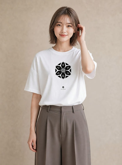 デザインTシャツ レディース 扇子 そよ風 ナチュラル アンティーク イラスト ボタニカル 普段着 週末コーデ 白T YMAZO
