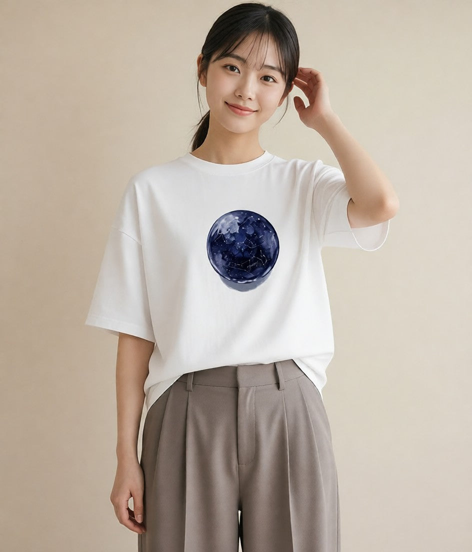 半袖Tシャツ レディース 地球 星空 宇宙 イラスト ボタニカル ルームウェア ギフト 白T YMAZO