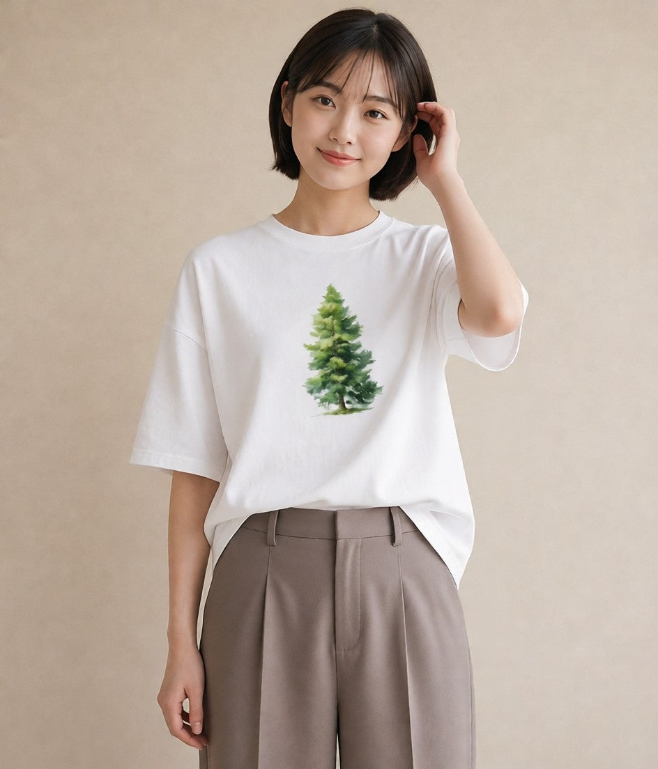グラフィックTシャツ レディース 木 植物 ボタニカル イラスト きれいめカジュアル ラフ レイヤード 白T YMAZO