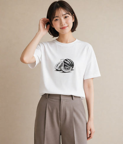 グラフィックTシャツ レディース メロン 食べ物 フード イラスト モード クリスマス 旅行 白T YMAZO