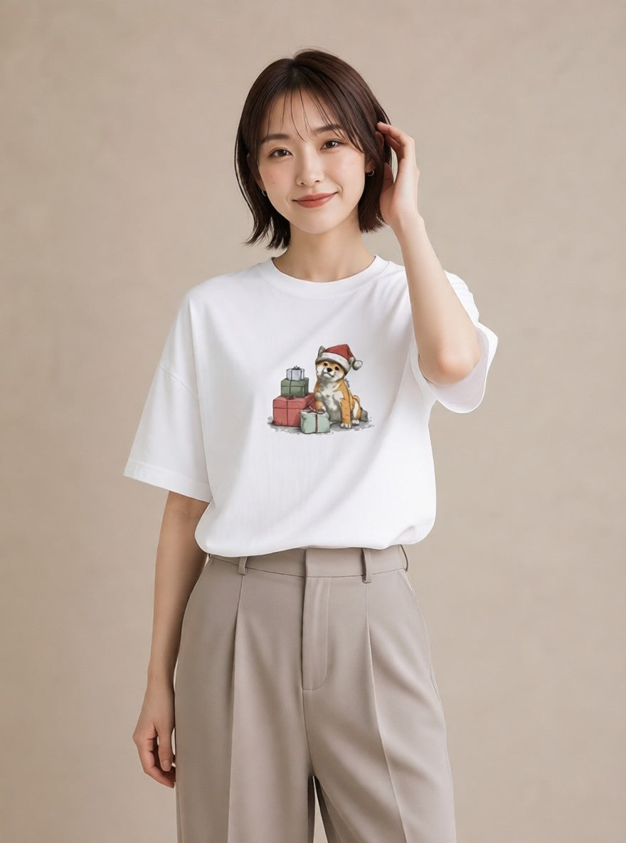 デザインTシャツ レディース 柴犬 しばいぬ 犬 いぬ イラスト レトロ 母の日 ビーチ 白T YMAZO
