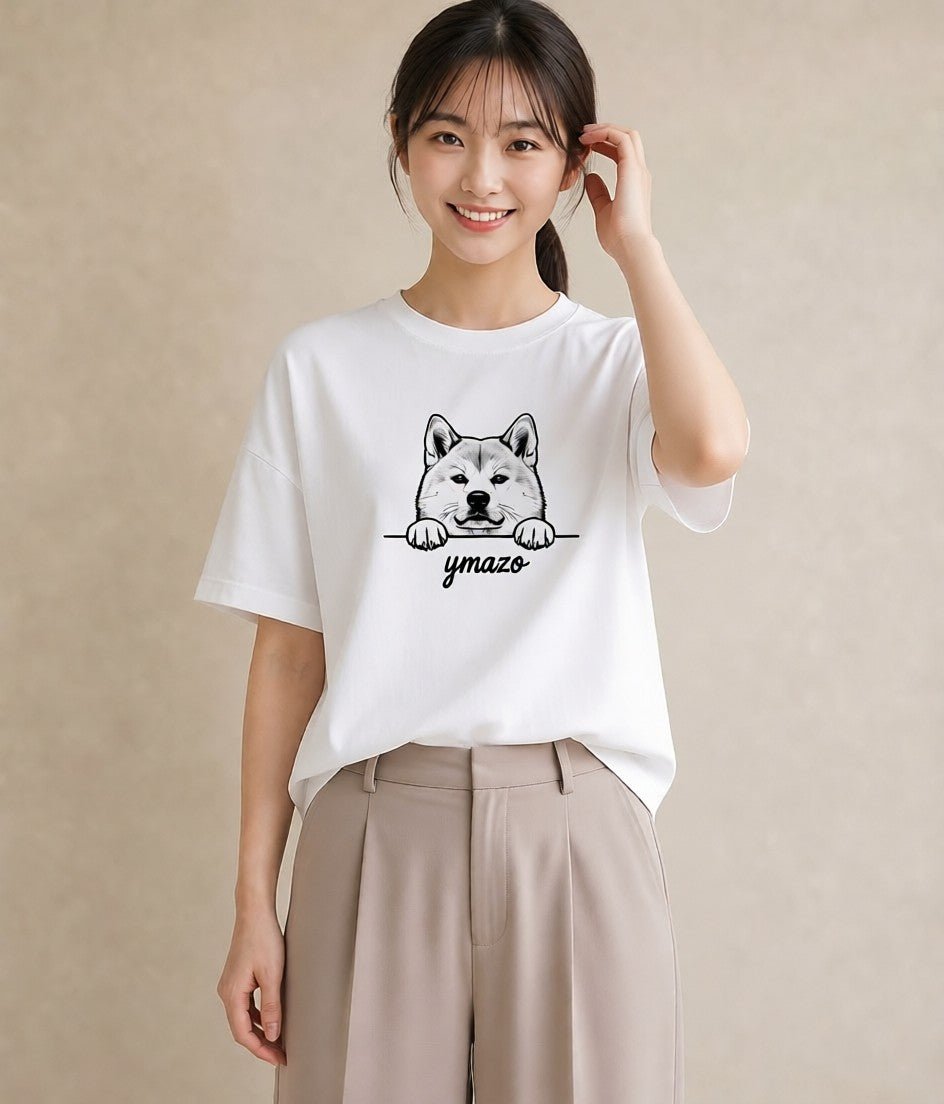 グラフィックTシャツ レディース 秋田犬 犬 いぬ イラスト カジュアル 通学 誕生日プレゼント 白T YMAZO