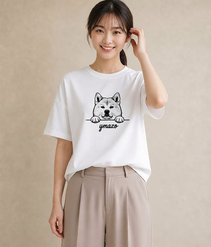 グラフィックTシャツ レディース 秋田犬 犬 いぬ イラスト カジュアル 通学 誕生日プレゼント 白T YMAZO