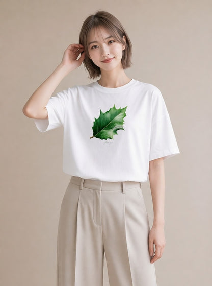 半袖Tシャツ レディース 葉っぱ 植物 ボタニカル イラスト ヴィンテージ風 通学 誕生日プレゼント 白T YMAZO