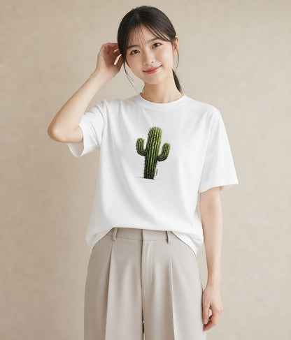 グラフィックTシャツ レディース サボテン 植物 ボタニカル イラスト 個性的 レイヤード 友達ギフト 白T YMAZO