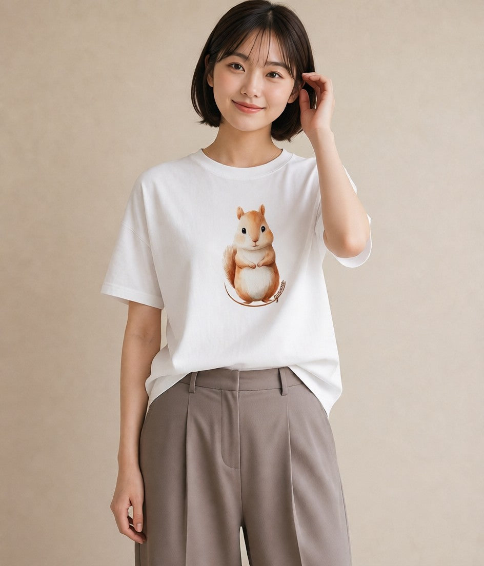 デザインTシャツ レディース ジャンガリアンハムスター ペット 動物 イラスト ヴィンテージ風 自分用 ルームウェア 白T YMAZO